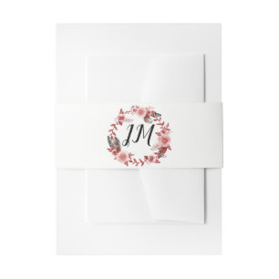 Bandeau De Faire-part Boho Feather Bourgogne Rose Wreath Monogramme