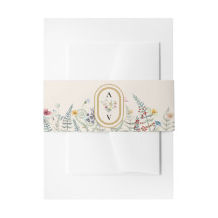 Bandeau De Faire-part Boho Fleur sauvage Fern Beige Mariage Monogramme