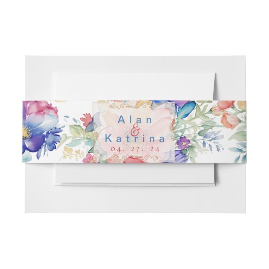 Bandeau De Faire-part Boho Fleurs vibrantes Invitation Bande de ventre (Devant Example)