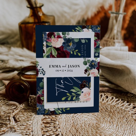 Bandeau De Faire-part Boho Floral Burgundy Invitation Belly Band