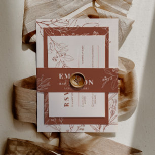 Bandeau De Faire-part Boho Floral Terracotta Invitation Belly Band
