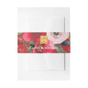 Bandeau De Faire-part Bonheur double floral moderne aquarelle rose rouge