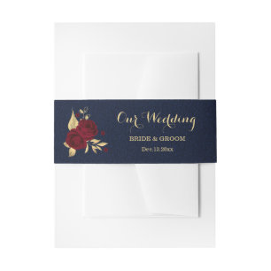 Bandeau De Faire-part bordeaux or floral marine bleu mariage