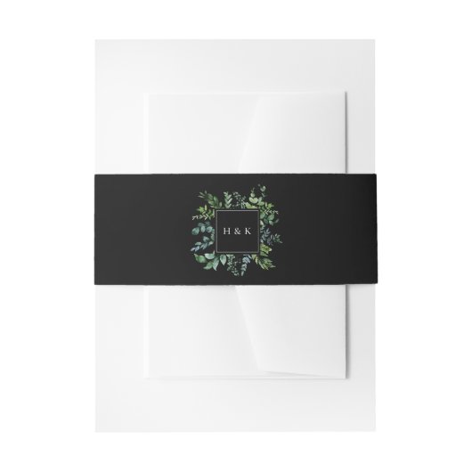 Bandeau De Faire-part Botanique Verdure Monogramme Mariage noir (Devant example)
