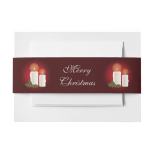 Bandeau De Faire-part Bougies de Noël blanches sur fond rouge avec texte
