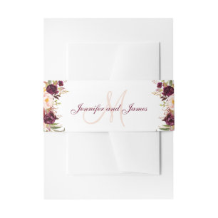 Bandeau De Faire-part Bourgogne Floral Blush Monogram Élégant mariage