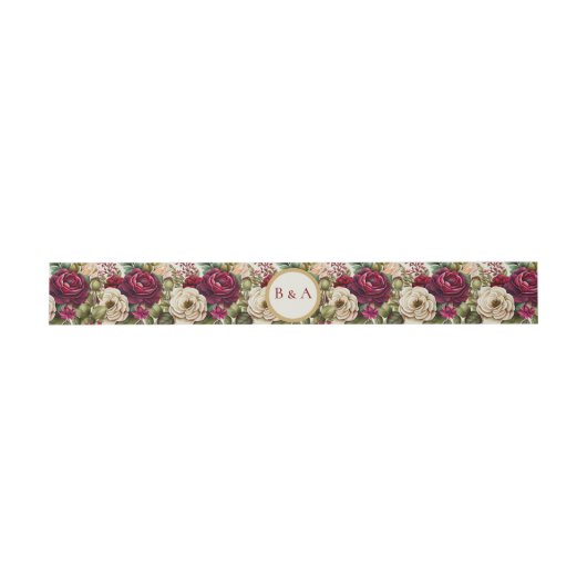 Bandeau De Faire-part Bourgogne Rose Floral Monogram Mariage Belly Band (Plat)