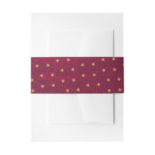 Bandeau De Faire-part Bourgogne Toile de jute Mignons Cœurs en or Rustiq