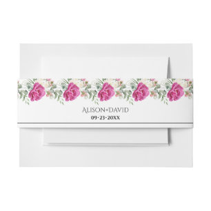 Bandeau De Faire-part Branches avec fleurs rose rose et mariage feuille