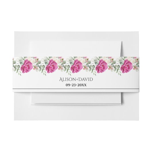 Bandeau De Faire-part Branches avec fleurs rose rose et mariage feuille (Devant Example)
