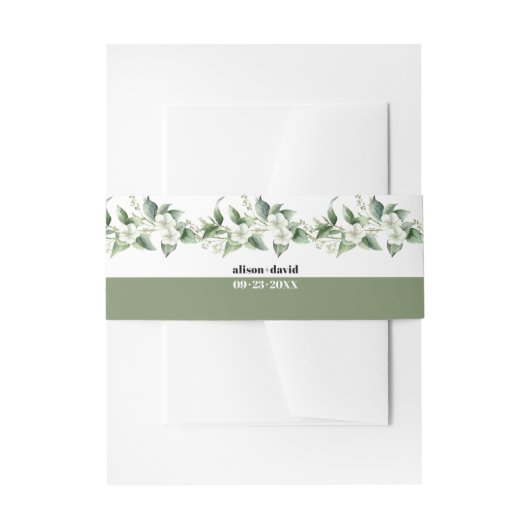 Bandeau De Faire-part Branches avec verdure et fleurs blanches mariage (Devant example)