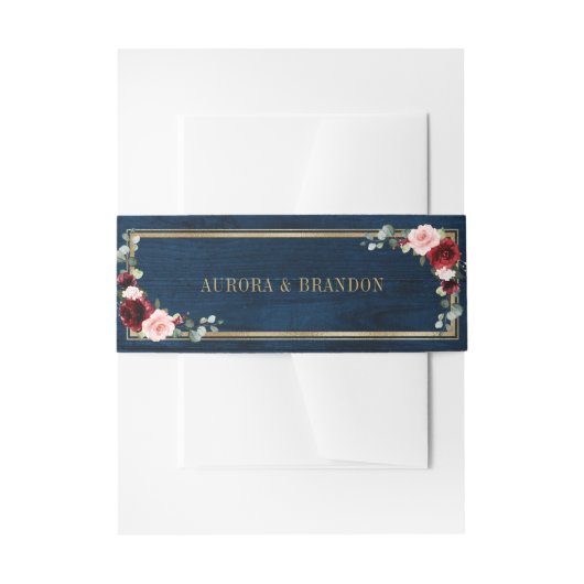 Bandeau De Faire-part Burgundy Navy Blush Floral Gold Mariage géométriqu (Devant example)