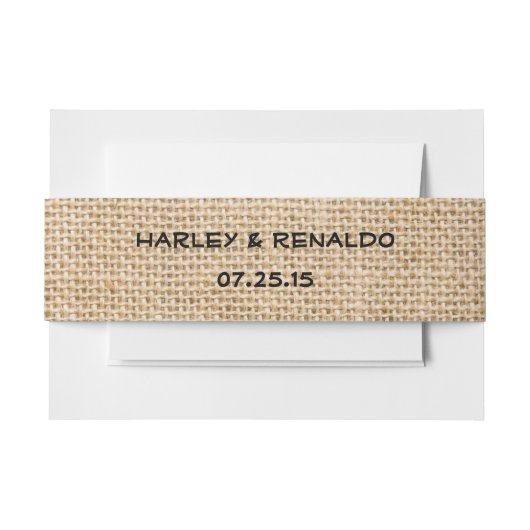 Bandeau De Faire-part Burlap Noms Rustiques Mariages Date Faux Texture (Devant Example)