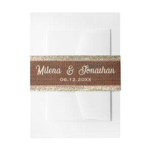 Bandeau De Faire-part Burlap réaliste Rustique Gold & Chocolat Brown