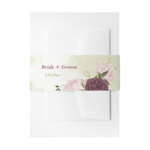 Bandeau De Faire-part cabernet rose fleurs vert feuille mariage