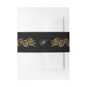 Bandeau De Faire-part cadre botanique monogrammé noir et or pour mariage (Devant example)