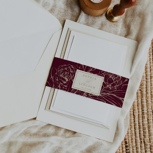 Bandeau De Faire-part Calligraphie d'or romantique Mariage floral Bourgo