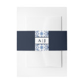 Bandeau De Faire-part Carrelage bleu Monogramme Mariage italien (Devant example)