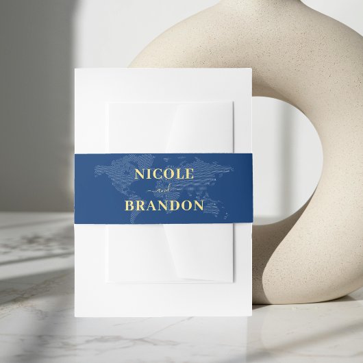 Bandeau De Faire-part Carte du monde bleu Destination Mariage