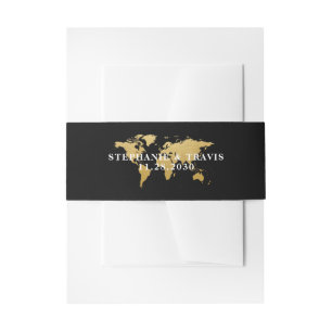 Bandeau De Faire-part Carte du monde Thème Voyage Black and Gold Destina