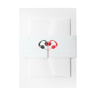 Bandeau De Faire-part Casques rétro Mariage de musique de coeur Rouge et