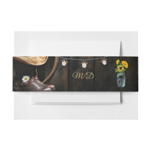 Bandeau De Faire-part Casquette de bottes de pays, Mariage de bois de ba (Devant Example)