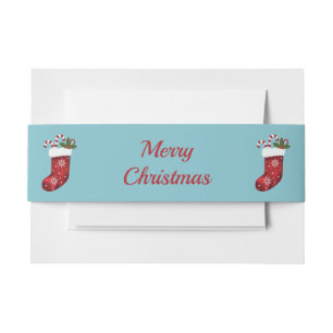 Bandeau De Faire-part Chaussettes de Noël sur fond bleu et texte Joyeux