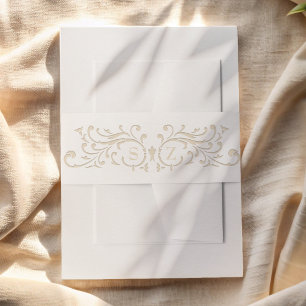 Bandeau De Faire-part Chic Formel Monogramme Ecru à Rinceaux Mariage