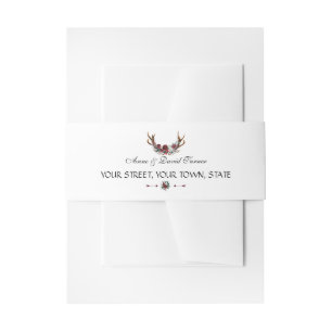 Bandeau De Faire-part Chic Hiver Bourgogne Floral Antlers Mariage