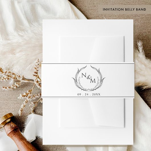 Bandeau De Faire-part Chic noir et blanc Monogram Crest Mariage