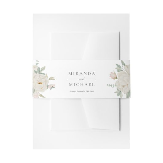 Bandeau De Faire-part CHIC ROSES BLANCHES FLEURS Monogramme botanique (Devant example)