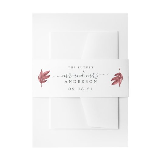 Bandeau De Faire-part Chic Script Future M. Mme Burgundy Leaf Mariage (Devant example)