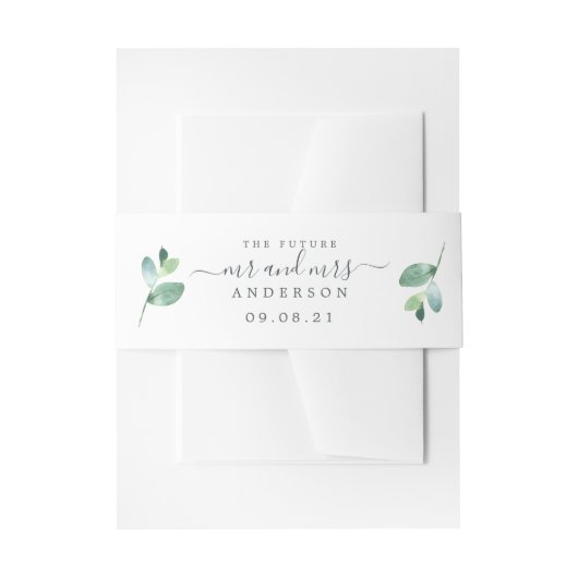 Bandeau De Faire-part Chic Script Future M. Mme Green Foliage Mariage (Devant example)