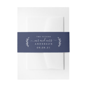 Bandeau De Faire-part Chic Script Future M. Mme Mariage Date Bleu foncé