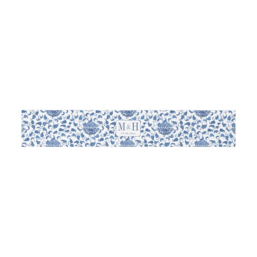 Bandeau De Faire-part Chinoiserie Chic Mariage Bleu Et Blanc (Plat)