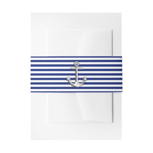 Bandeau De Faire-part Chrome Anchor on Navy Stripes (Devant example)