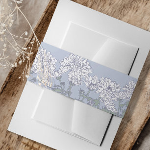 Bandeau De Faire-part Chrysanthemum gris fleurs blanches mariage