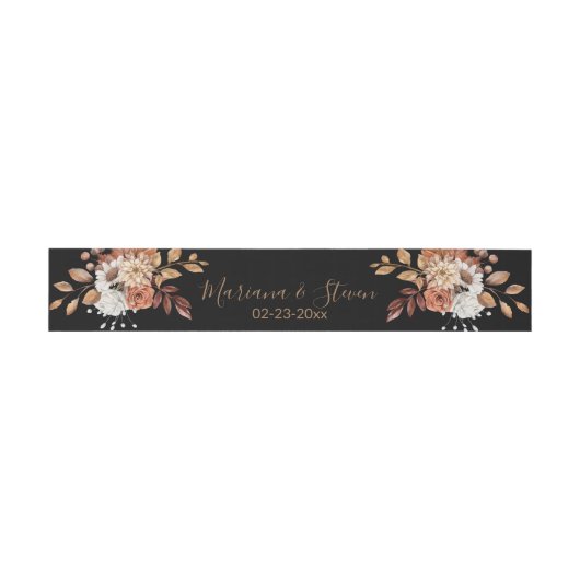 Bandeau De Faire-part Chute florale sur noir (Plat)