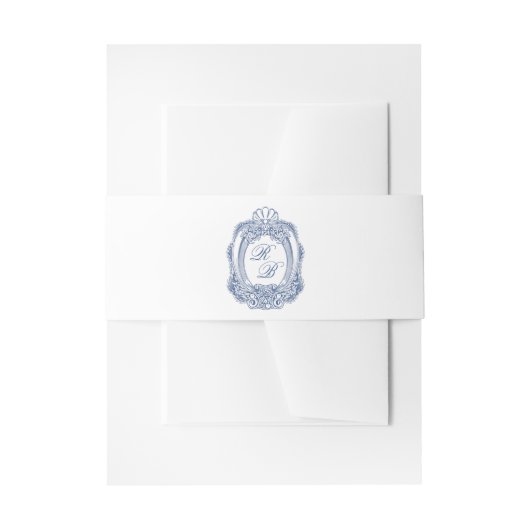 Bandeau De Faire-part Cimier baroque Initiales Bleues Françaises Antique (Devant example)