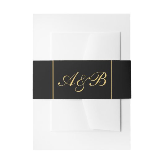 Bandeau De Faire-part Clair Mariage Belly Band Gold Initiales Noir (Devant example)
