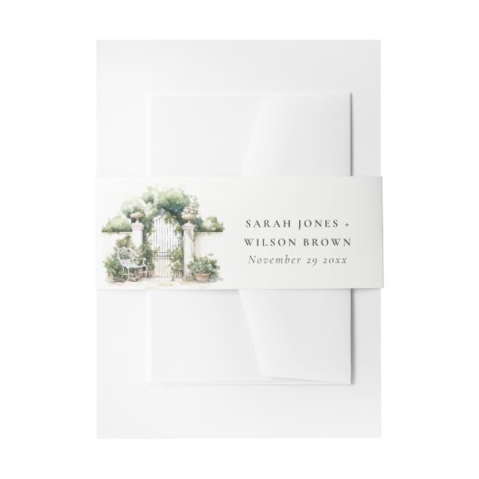 Bandeau De Faire-part Classé Français Jardin Paysage Mariage d'aquarelle (Devant example)