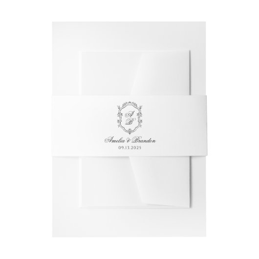 Bandeau De Faire-part Classic Forme Noir & Blanc Mariage Crest (Devant example)