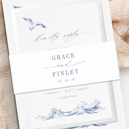 Bandeau De Faire-part Coastal Chic Blue Minimalist Wedding