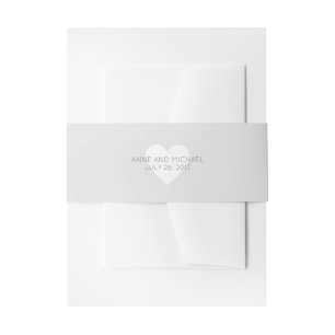 Bandeau De Faire-part coeur blanc avec des noms de couple, gris clair