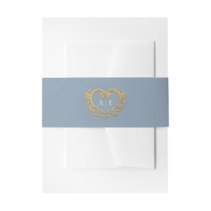 Bandeau De Faire-part Coeur décoratif or monogramme bleu gris mariage