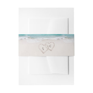 Bandeau De Faire-part Coeurs dans le sable destination mariage plage