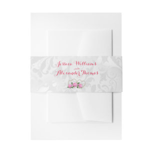 Bandeau De Faire-part Cœurs de perle et roses Mariage damassé