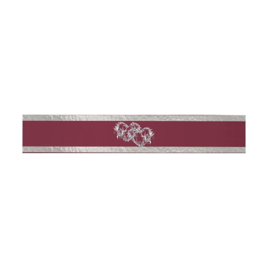 Bandeau De Faire-part Coeurs et ruban - Bourgogne/Argent (Plat)