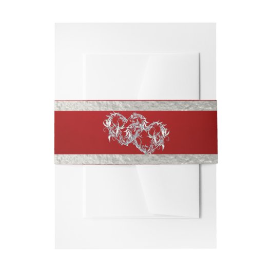 Bandeau De Faire-part Coeurs et ruban - Crimson/Argent (Devant example)