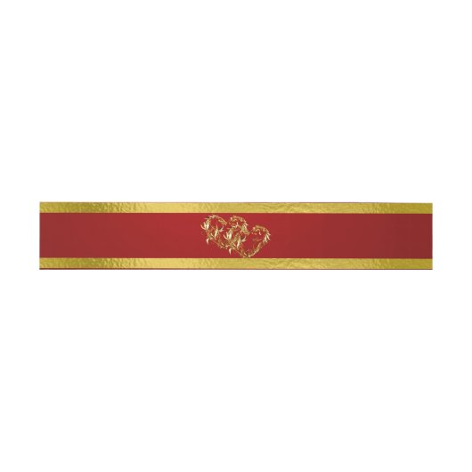 Bandeau De Faire-part Coeurs et ruban - Crimson/Or (Plat)